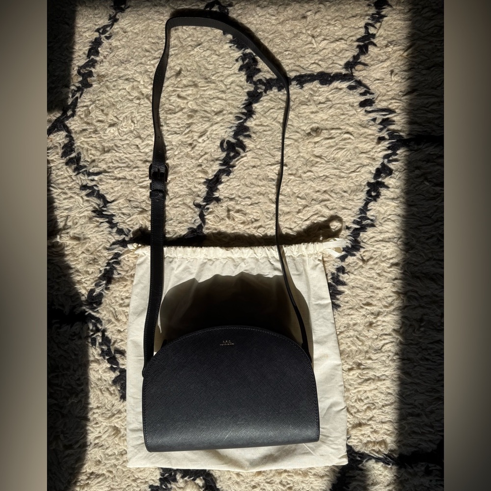 A.P.C. Demi Lune Black Saffiano Leather Purse $595